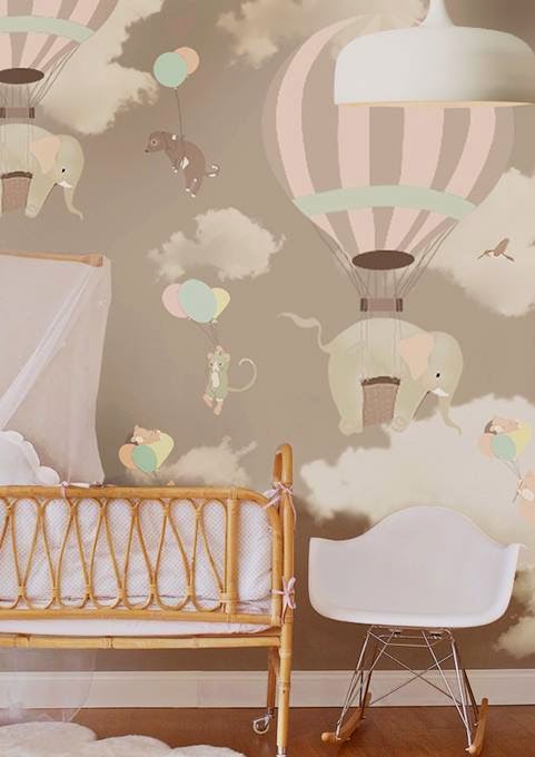 Hot Air Balloon Elephants Wallpaper Mural